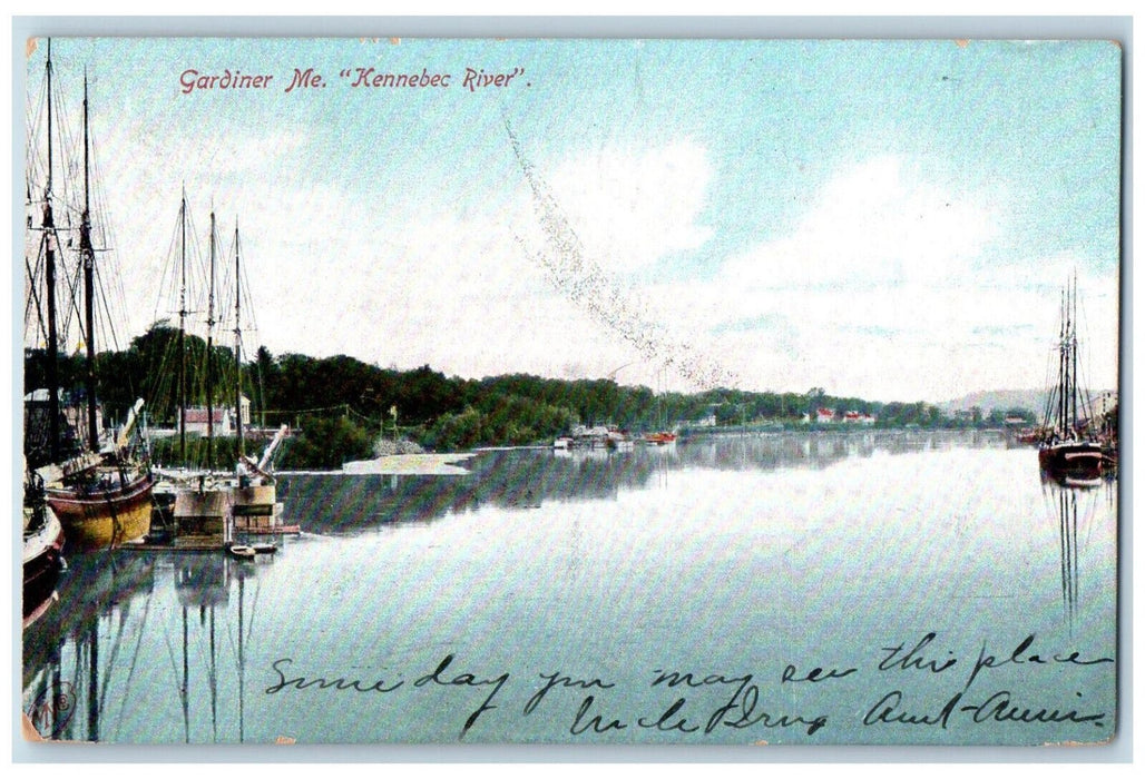 1906 "Kennebec River" Gardiner Maine ME Whitefield ME Antique Postcard