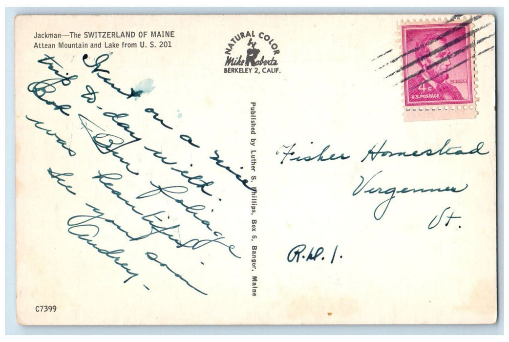 c1950's Attean Mountain and Lake Jackman The Switzerland of Maine ME Postcard