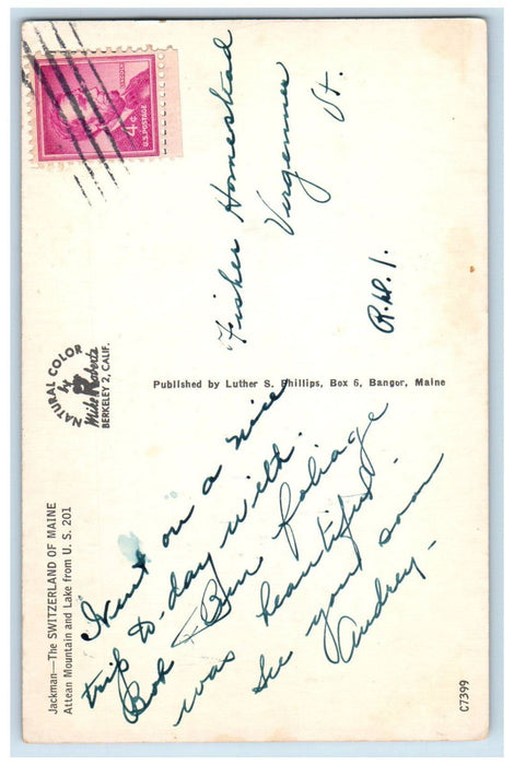 c1950's Attean Mountain and Lake Jackman The Switzerland of Maine ME Postcard