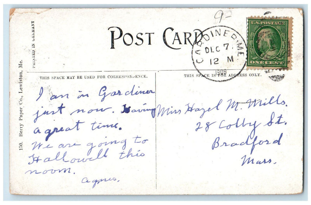 1909 Palmer Fountain in City Park Gardiner Maine ME Antique Postcard