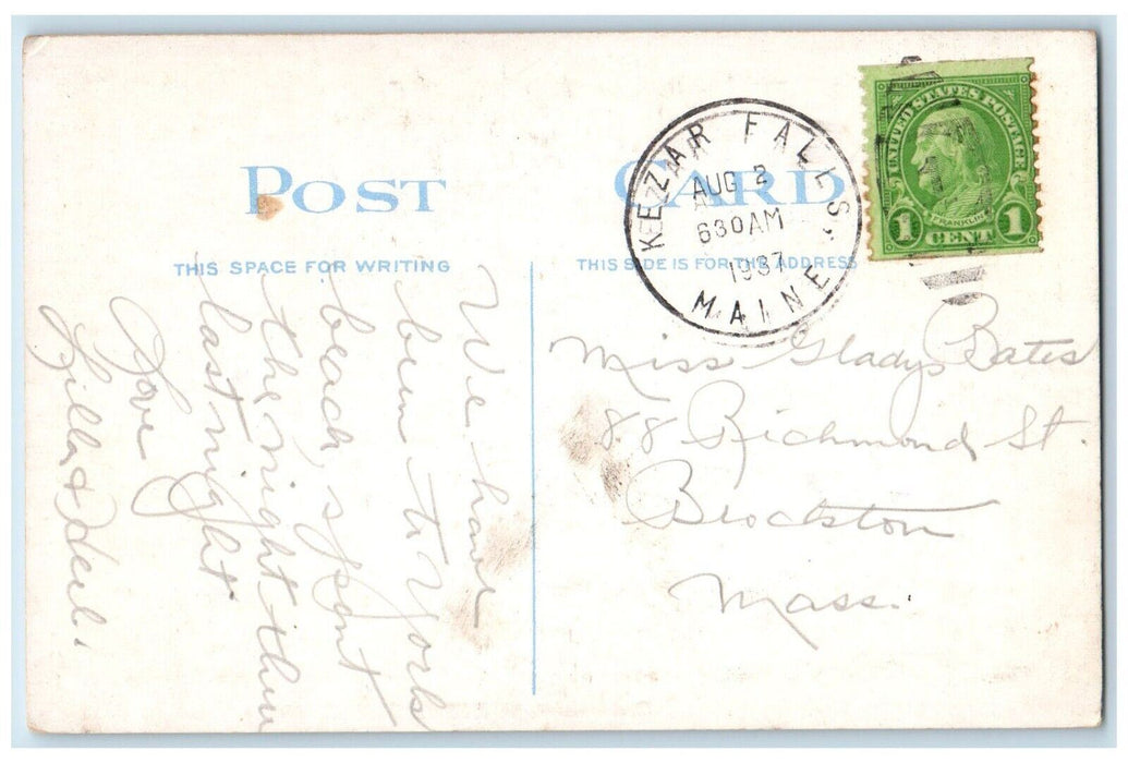 1937 Greetings From Kezar Falls Maine ME, Sailing Boat Scene Vintage Postcard