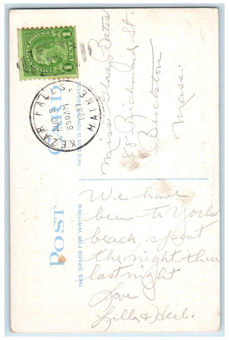 1937 Greetings From Kezar Falls Maine ME, Sailing Boat Scene Vintage Postcard