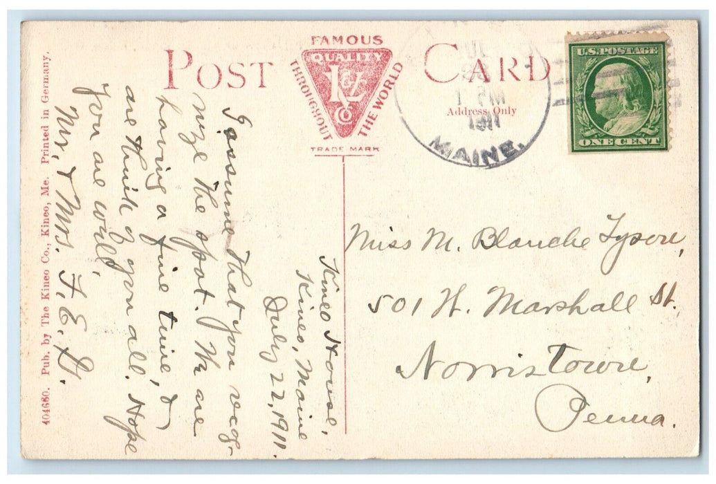 1911 Kineo Maine ME, The Brow Of Mount Kineo Boat Scene Posted Antique Postcard