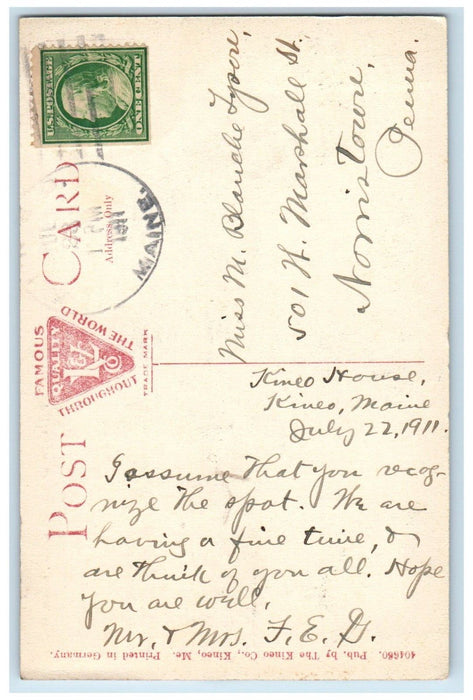 1911 Kineo Maine ME, The Brow Of Mount Kineo Boat Scene Posted Antique Postcard