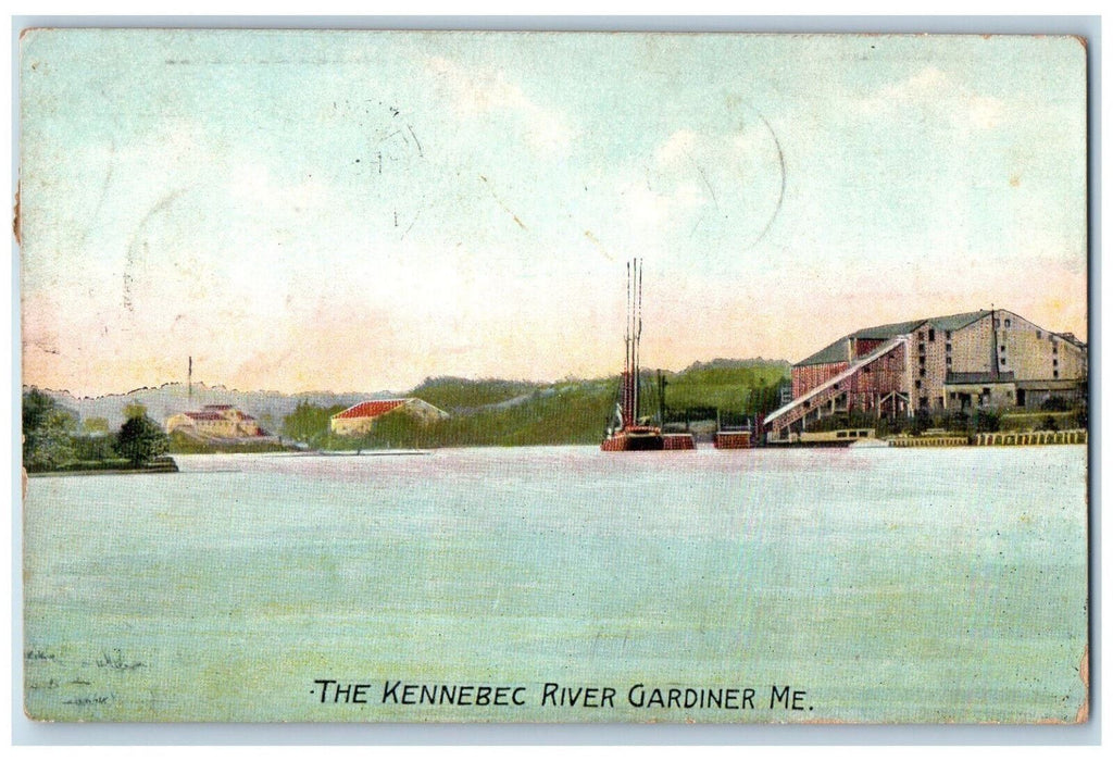 1908 The Kennebec River, Gardiner Maine ME Camden ME Antique Postcard
