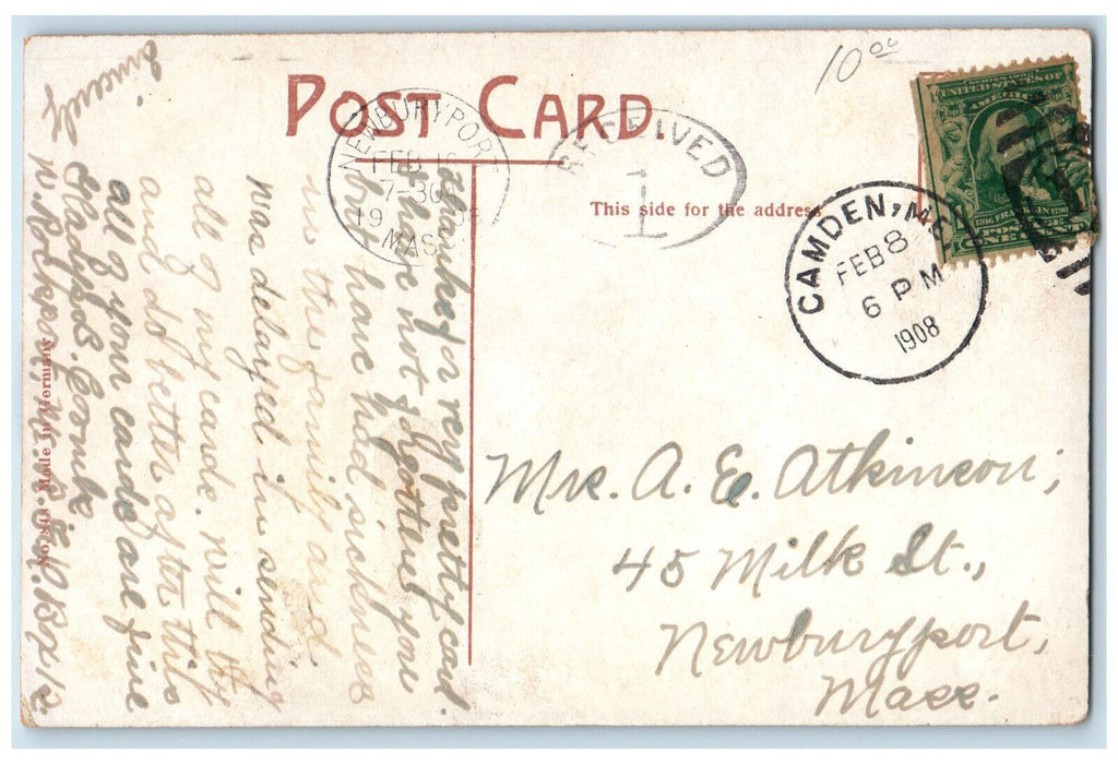 1908 The Kennebec River, Gardiner Maine ME Camden ME Antique Postcard