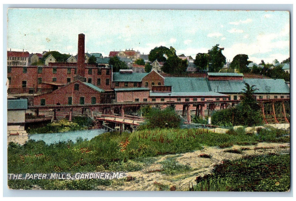 c1910 Buildings, The Paper Mills, Gardiner Maine ME Unposted Antique Postcard
