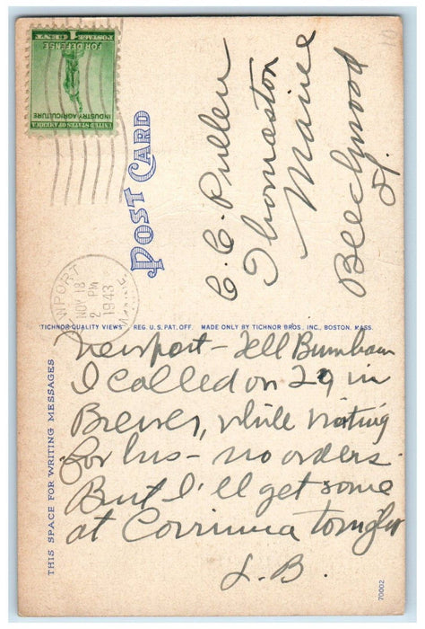 1943 Greetings From Lake Sebasticook Maine ME, Road View Vintage Postcard