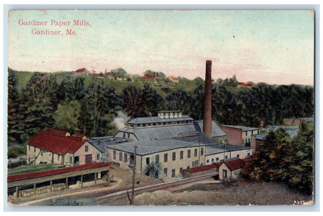 1910 Gardiner Paper Mills Building, Gardiner Maine ME Posted Antique Postcard