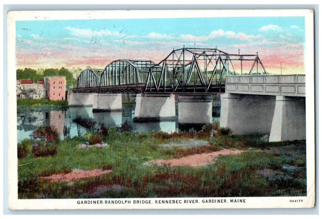 1932 Gardiner Randolph Bridge Gardiner Maine ME Litchfield ME Postcard