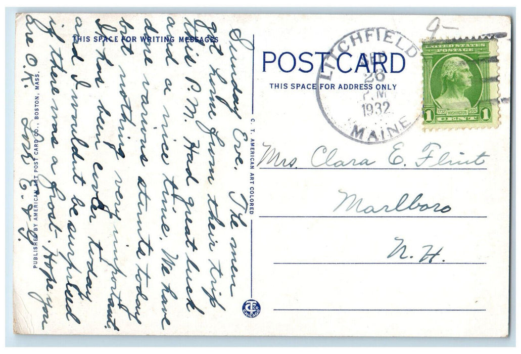 1932 Gardiner Randolph Bridge Gardiner Maine ME Litchfield ME Postcard