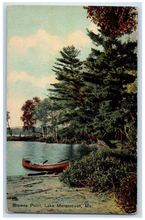 1914 Brows Point Canoe Boat Winthrop Lake Maranacook Maine ME Antique Postcard