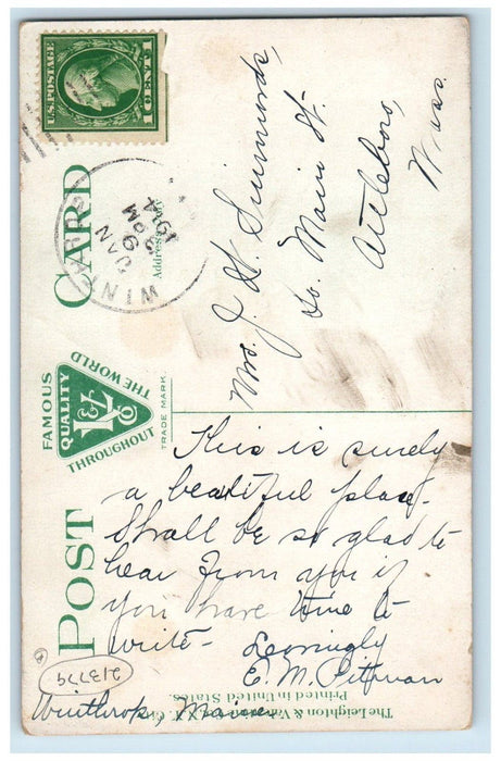 1914 Brows Point Canoe Boat Winthrop Lake Maranacook Maine ME Antique Postcard
