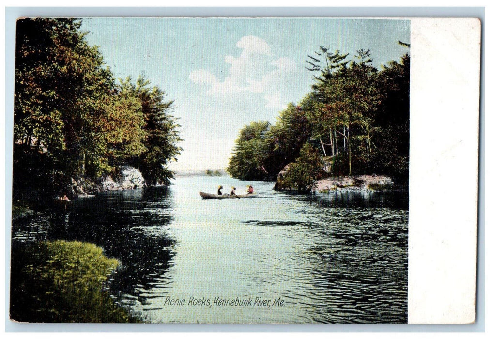 c1905 Picnic Rocks, Boat Canoeing, Kennebunk River Maine ME Antique Postcard