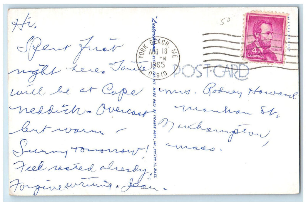 1965 Wavy Sea & Umbrella in Shore Scene, Greetings from Kennebunk ME Postcard