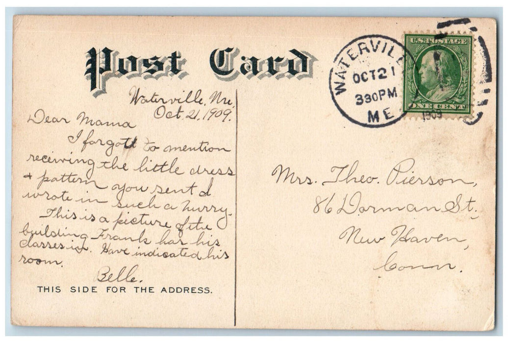 1909 Chemical Hall, Colby College Waterville Maine ME Posted Postcard
