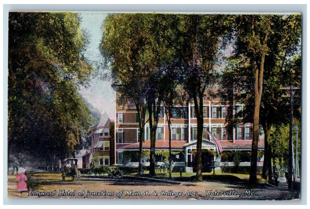 c1910 Elmwood Hotel at Junction of Main St & College Ave. Waterville ME Postcard