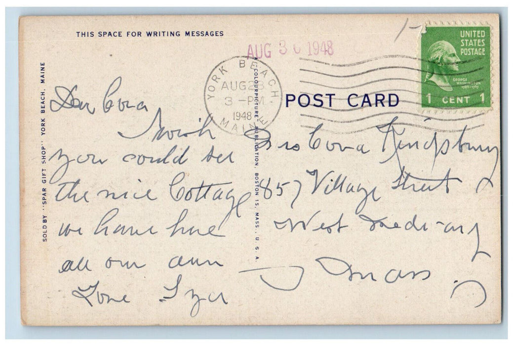 1948 View from Concordville Showing Beach and Hotels York Beach ME Postcard