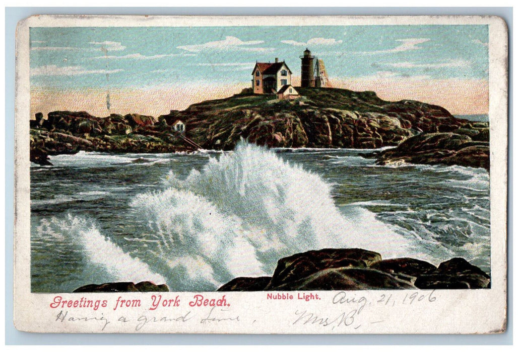 1906 Nubble Light, Greetings from York Beach Maine ME Antique Postcard