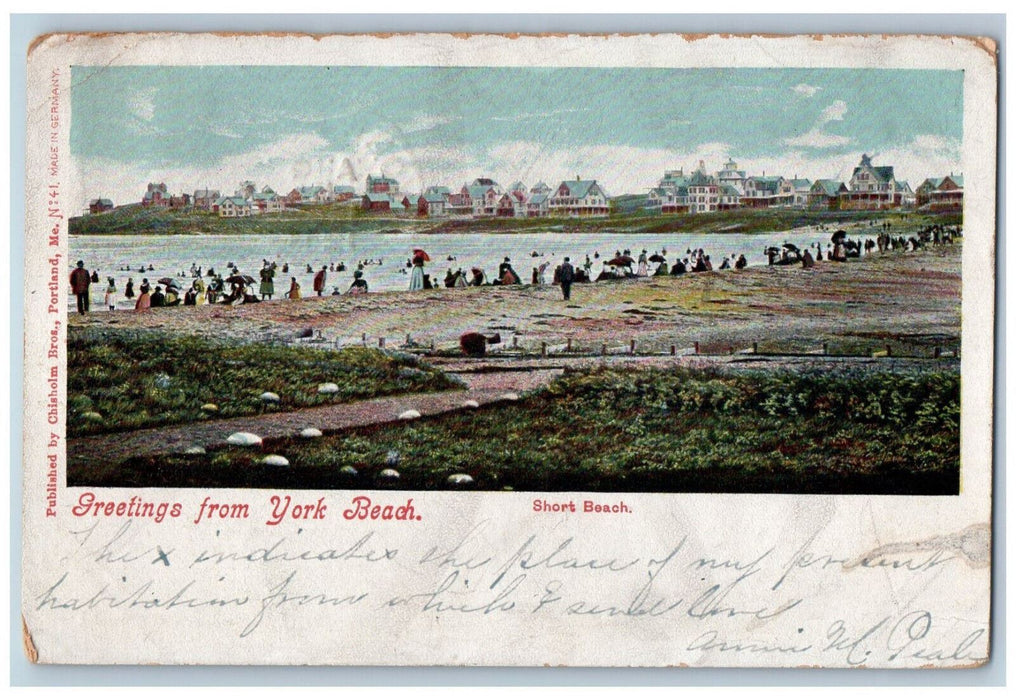 1903 Short Beach, Greetings from York Beach ME Bryn Mawr PA Postcard