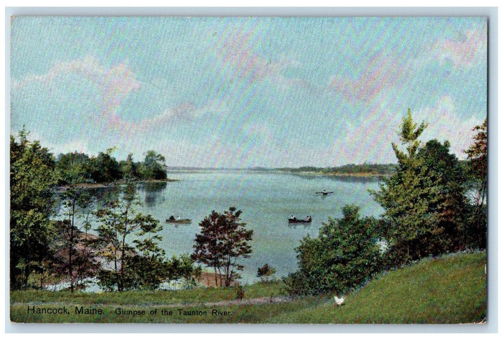 c1910's Hancock Maine ME, Glimpse Of The Tauton River Boats Antique Postcard