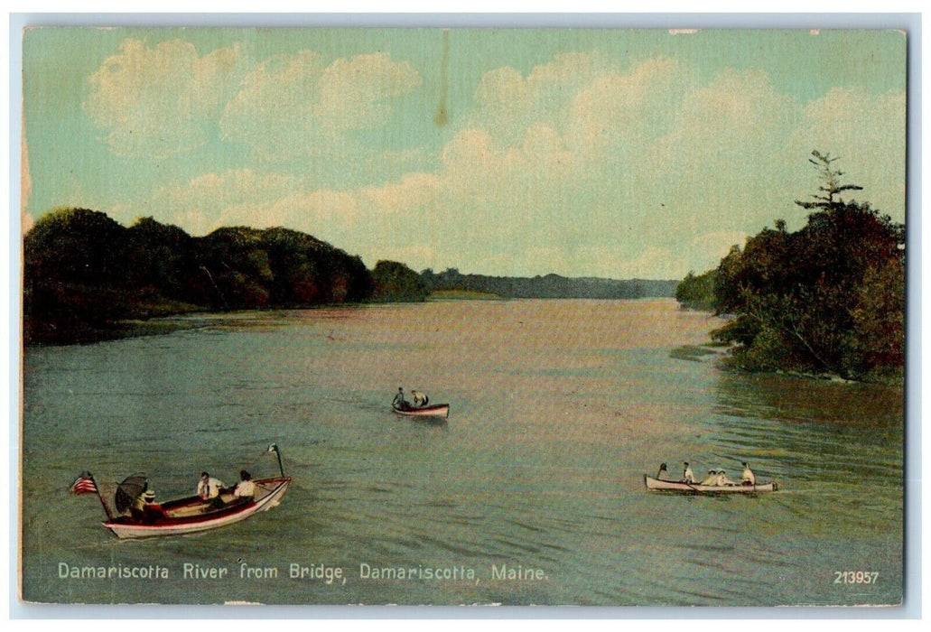 c1910's Damariscotta River From Bridge Boats Damariscotta Maine ME Postcard