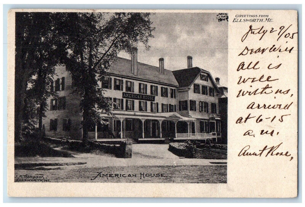 1905 Greetings From Ellsworth Maine ME, American House Posted Antique Postcard