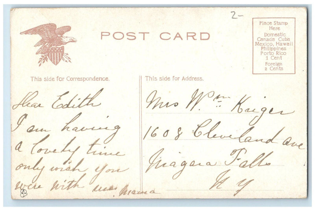 c1910's Boat Riding The Breakers Greetings from Ontario Beach NY Postcard