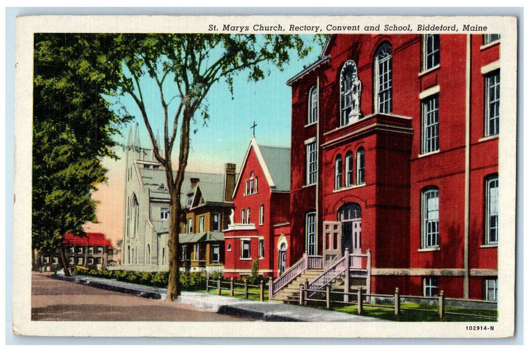 c1930's St. Mary's Church Rectory Convent And School Biddeford Maine ME Postcard