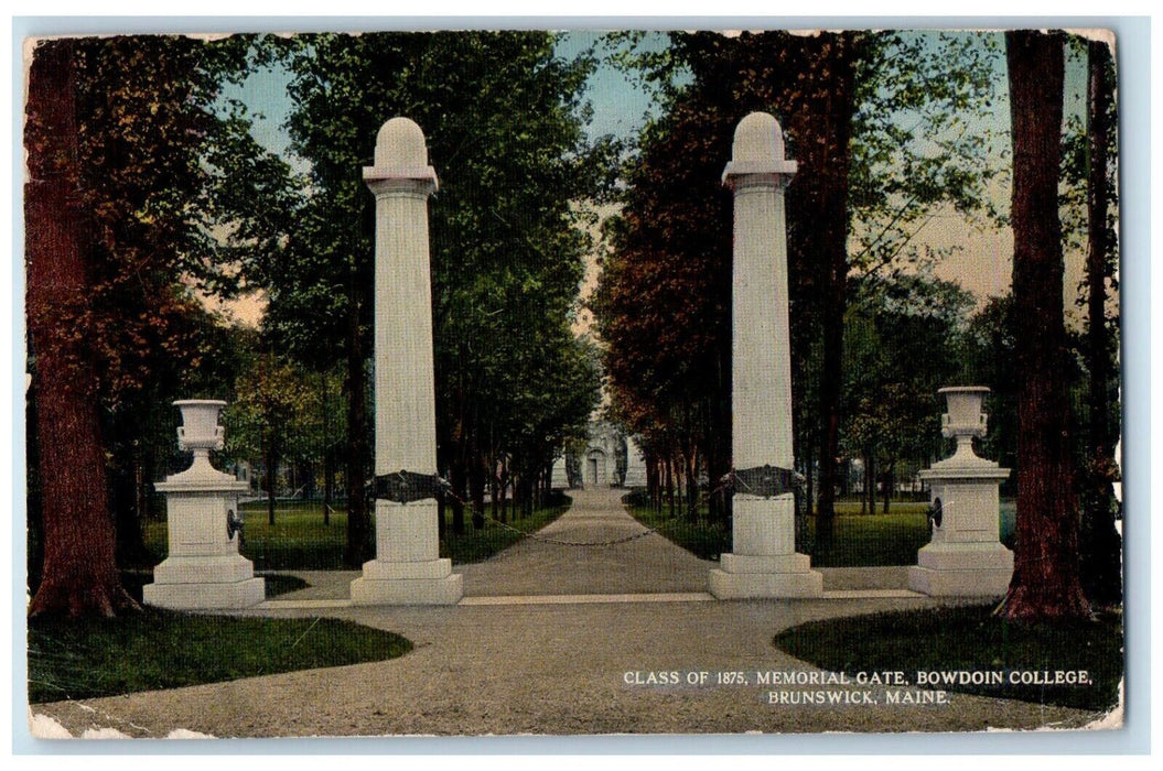 1917 Memorial Gate Bowdoin College Brunswick Maine ME Posted Antique Postcard