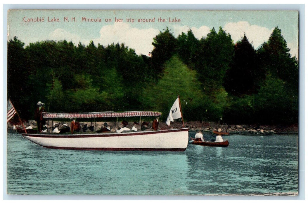 1910 Mineola On Her Trip Around The Lake Boat Canobie Lake NH Antique Postcard
