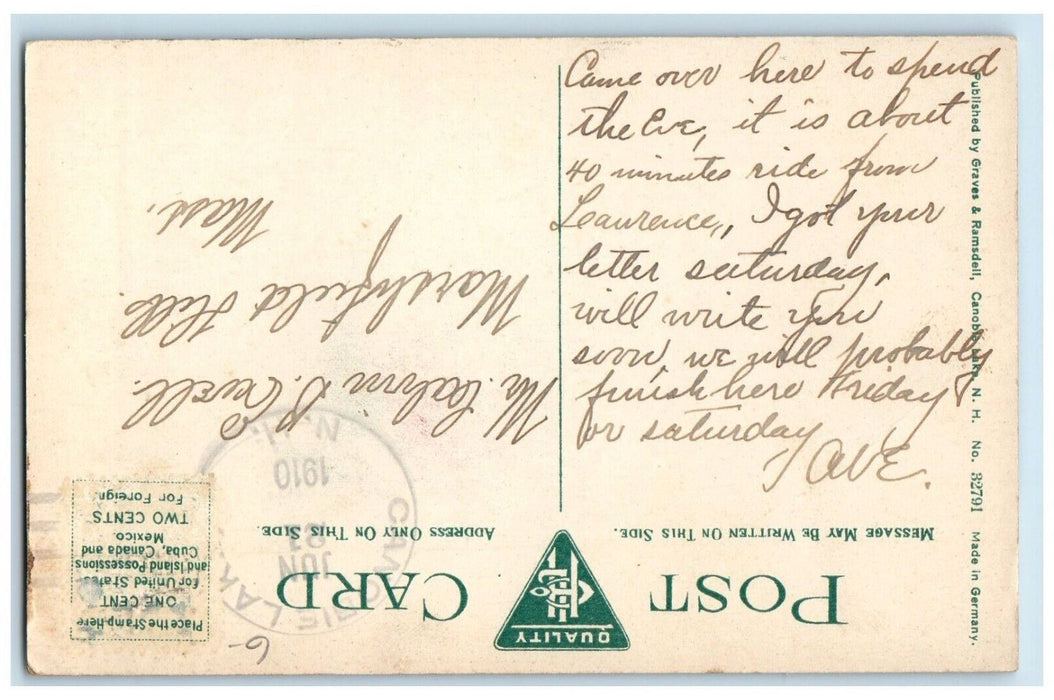 1910 Mineola On Her Trip Around The Lake Boat Canobie Lake NH Antique Postcard