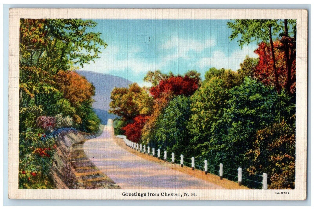 1935 Greetings From Chester New Hampshire NH, Road View Antique Postcard