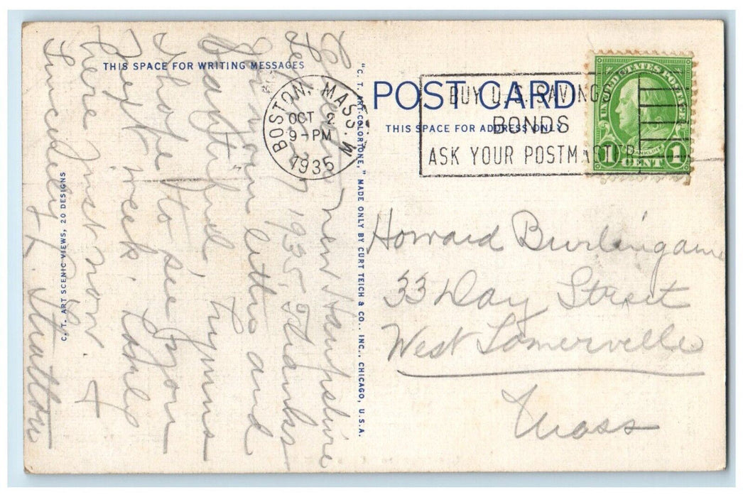 1935 Greetings From Chester New Hampshire NH, Road View Antique Postcard