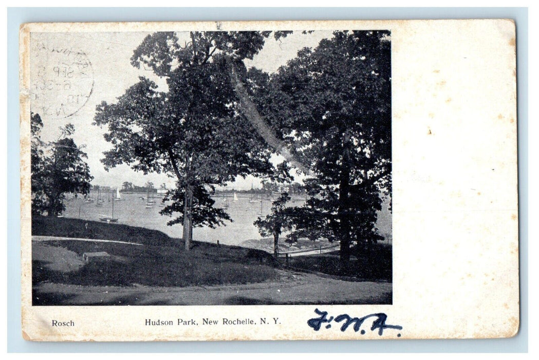 1907 Hudson Park Sailboat New Rochelle New York NY Posted Antique Postcard