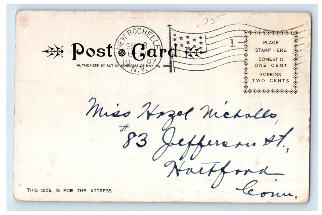 1907 Hudson Park Sailboat New Rochelle New York NY Posted Antique Postcard