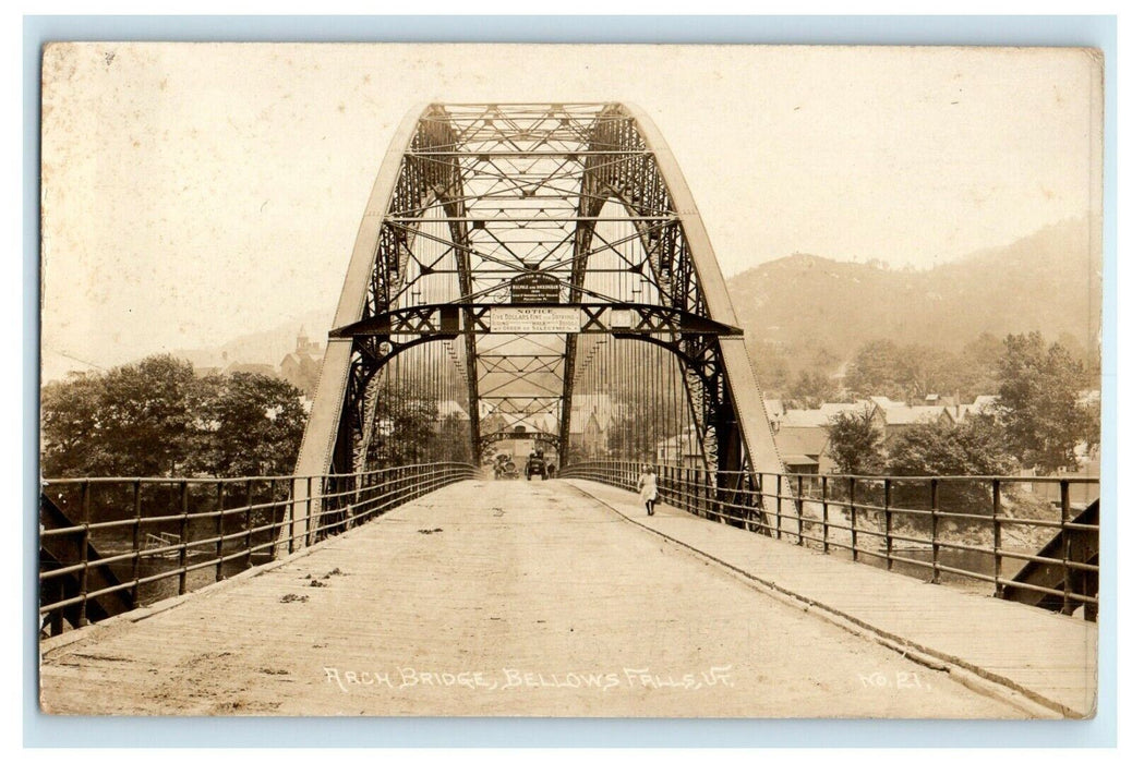 1905 Bellow's Falls Arch Bridge Vermont VT Five Dollars Fine RPPC Photo Postcard