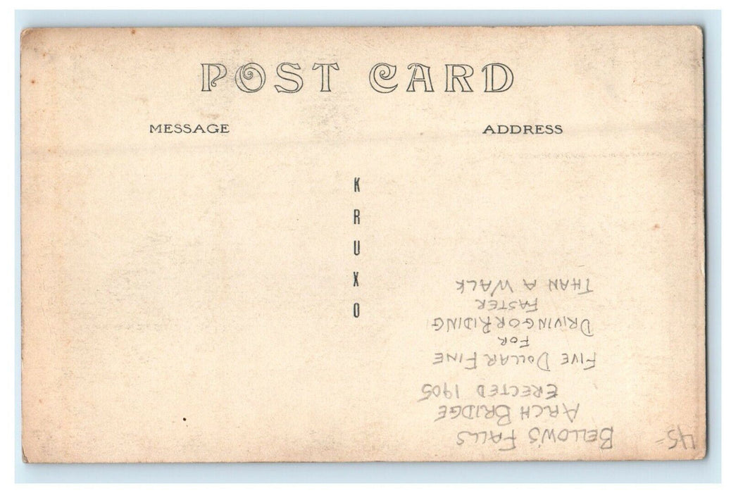 1905 Bellow's Falls Arch Bridge Vermont VT Five Dollars Fine RPPC Photo Postcard