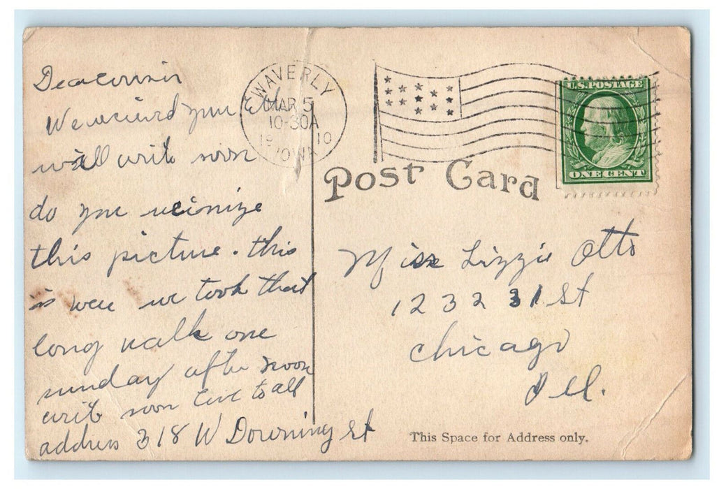 1910 Greenery Scene, Lover's Lane Waverly Iowa IA Antique Posted Postcard