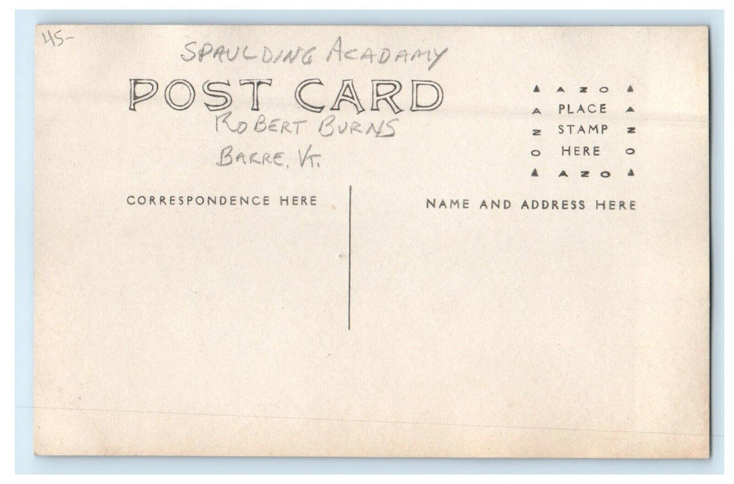 c1910's Spaulding Academy Robert Burns Barre Vermont VT RPPC Photo Postcard