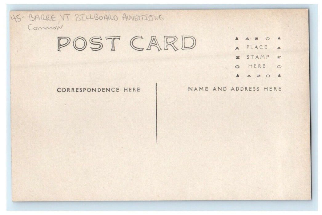 c1910's Billboard Advertising Common Barre Vermont VT RPPC Photo Postcard