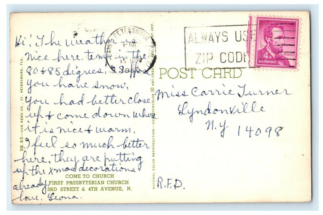 First Presbyterian Church St. Petersburg Florida FL The Sunshine City Postcard