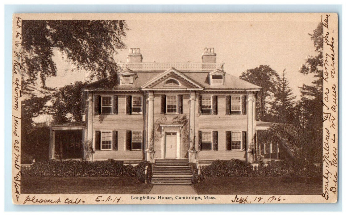 1906 Longfellow House, Cambridge Massachusetts MA Embossed Posted Postcard