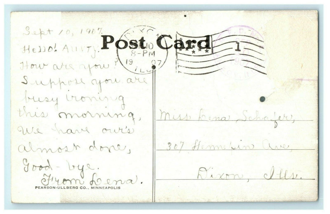 Jefferson Avenue Amboy Illinois 1907 Dixon Cancel Iron Vintage Antique Postcard