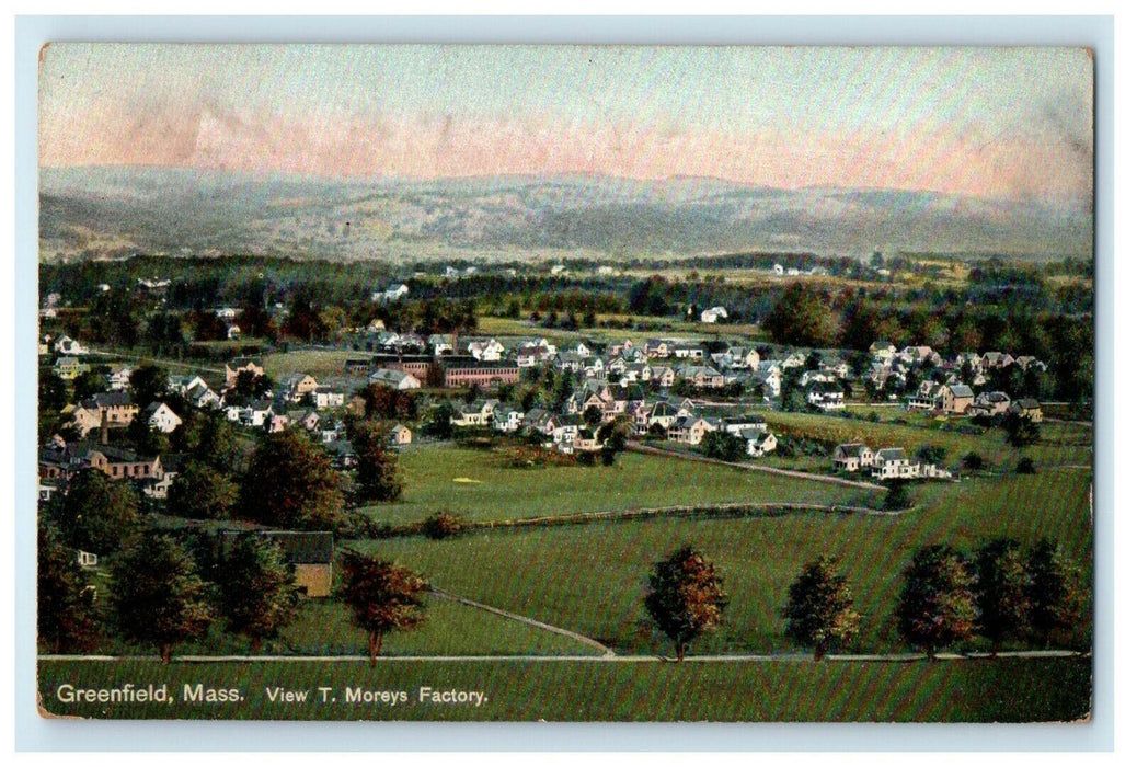 1912 Aerial View T. Moreys Factory Greenfiled Massachusetts MA Antique Postcard