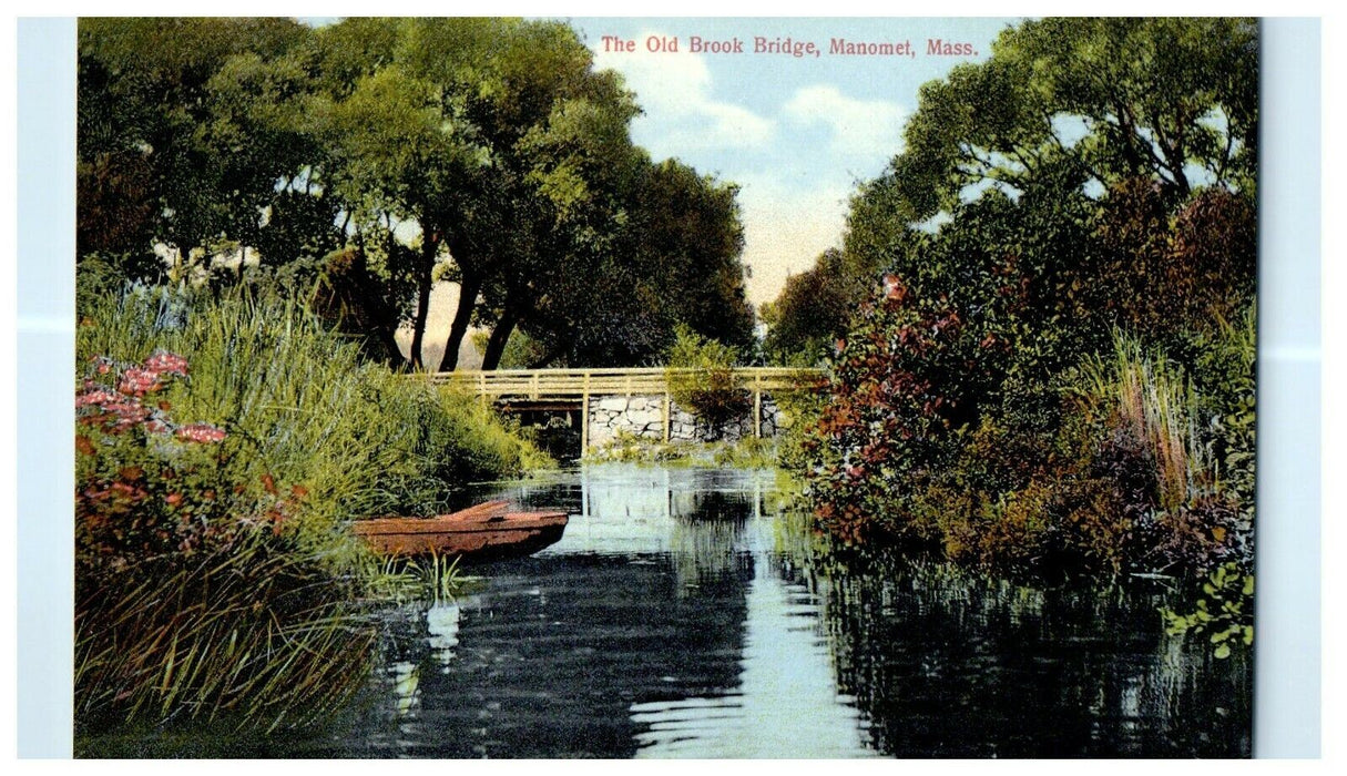 1912 The Old Brook Bridge, Manoment, Massachusetts MA Antique Postcard