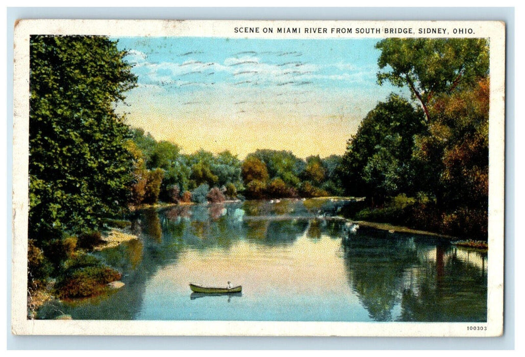 1927 Scene On Miami River Boat South Bridge Sidney Ohio OH Vintage Postcard