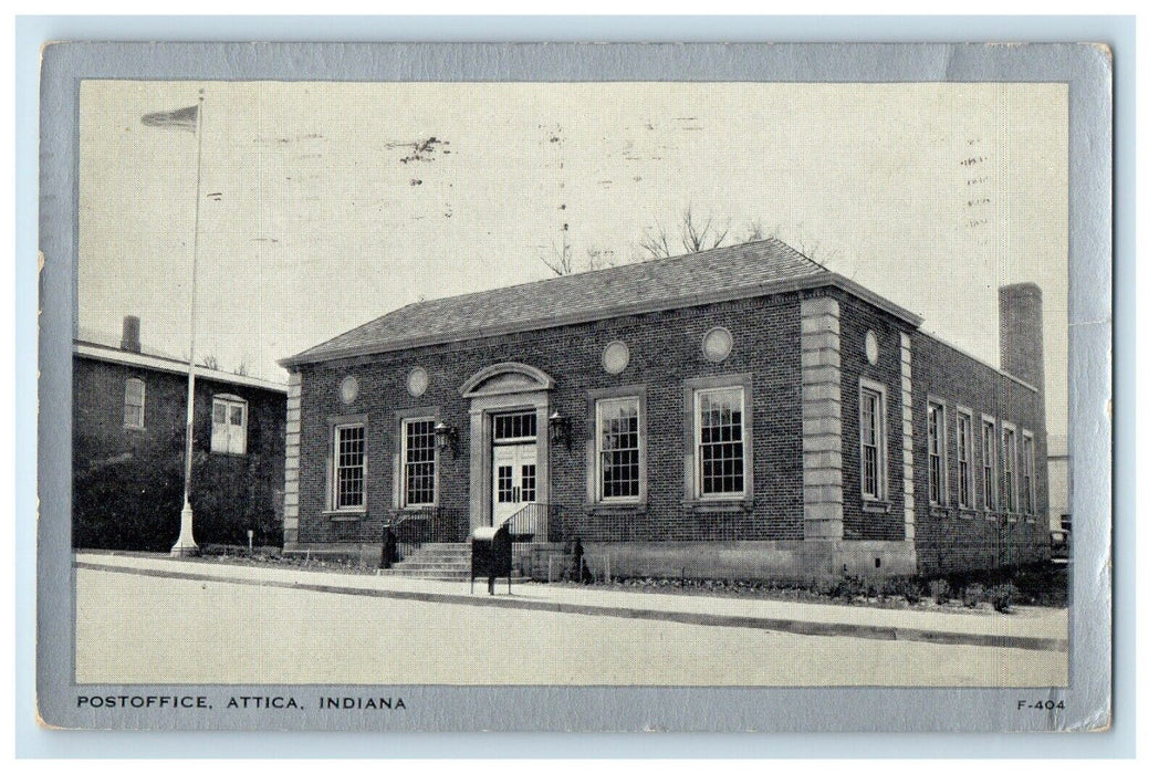 1941 Post Office Street View Attica Indiana IN Posted Vintage Postcard