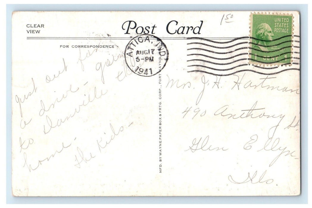 1941 Post Office Street View Attica Indiana IN Posted Vintage Postcard