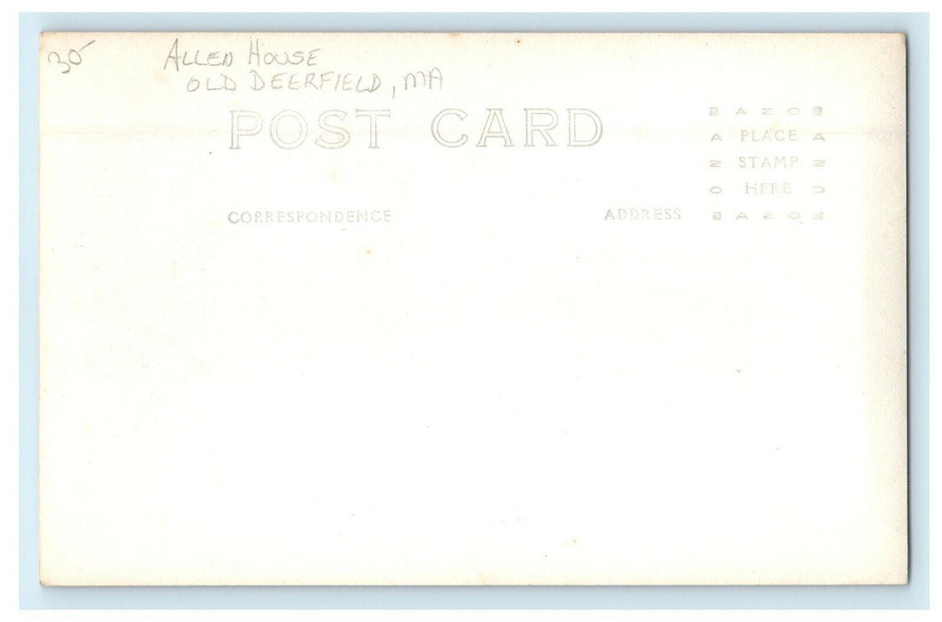 c1920's Allen House Old Deerfield Massachusetts MA RPPC Photo Postcard